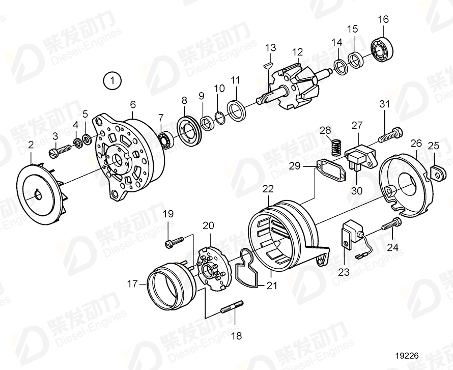 volvo penta Alternator, 28V 140A 20460893 Drawing volvo penta Alternator, 28V 140A 20460893 Drawing